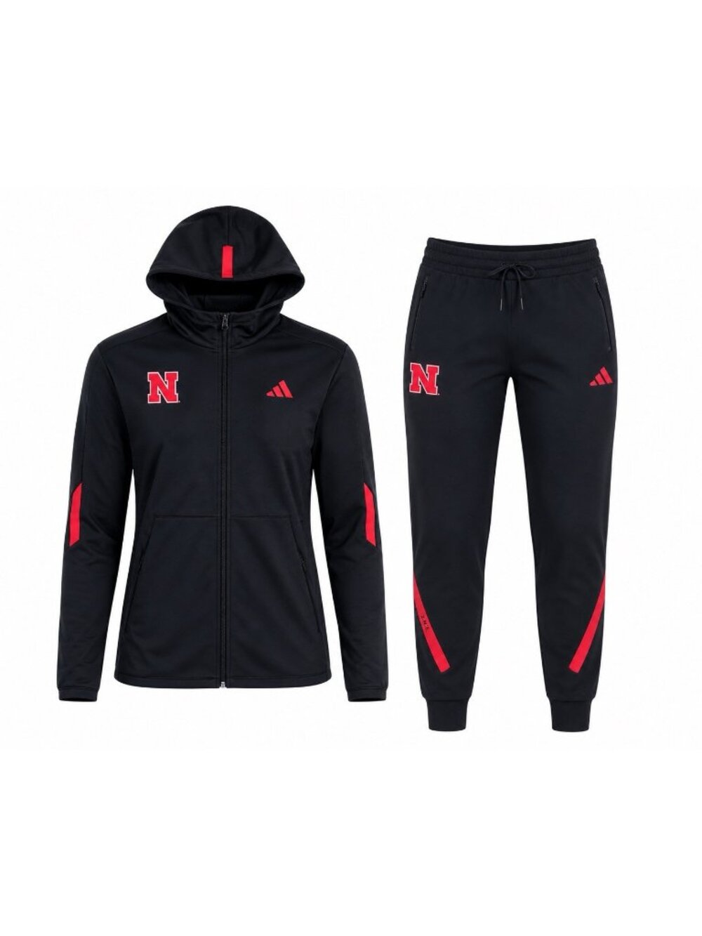 adidas Nebraska Cornhuskers Player Travel Z.N.E. Sweatsuit Set Black Women's XL